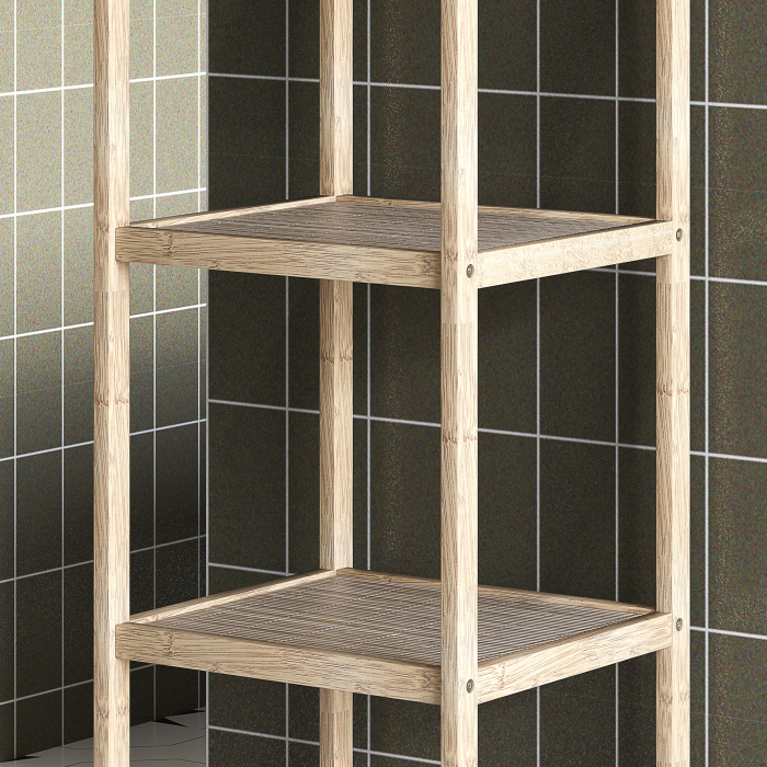  Dulap de Baie Modern cu 4 Rafturi Anti-Rasturnare, Dulap de Baie din Bambus si Lemn, 33x31x110 cm, Lemn Natural [8]