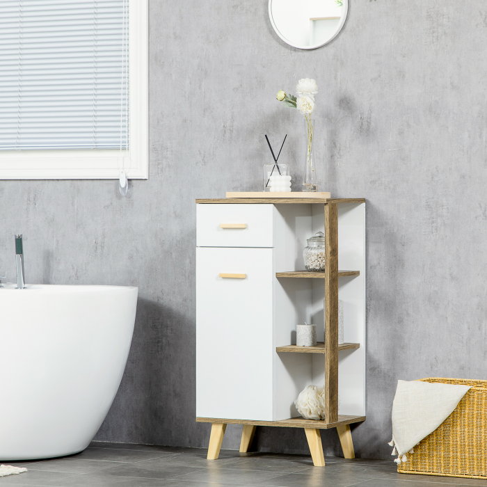  Dulap de baie modern cu dulap, sertar si rafturi din lemn, dulap multifunctional cu baza inaltata, 50x30x89cm, alb [7]