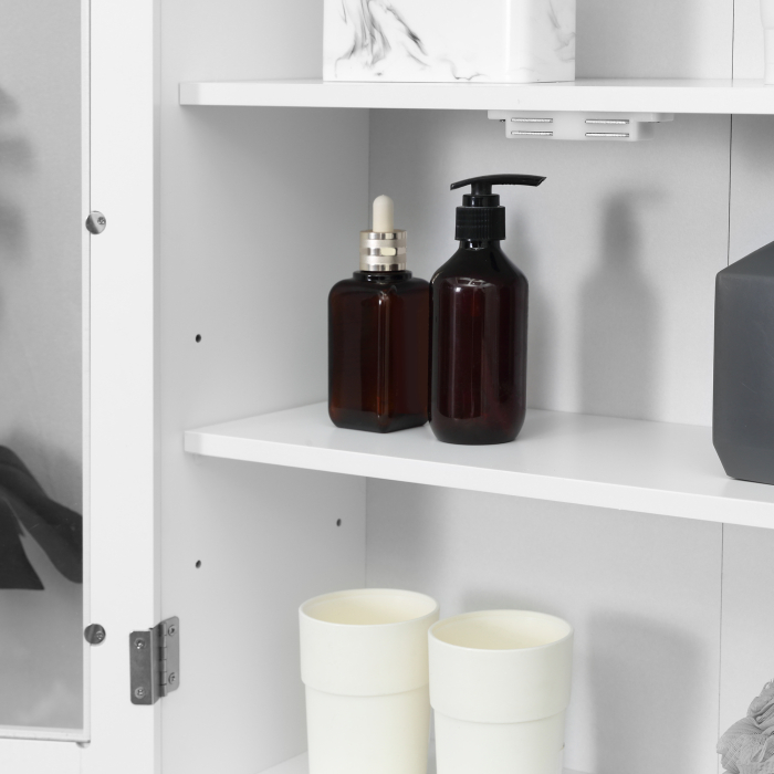  Dulap de Baie Suspendat cu 2 Usi din Lemn si Sticla, Dulap de Perete Multifunctional, 55x20x65 cm, Alb [9]