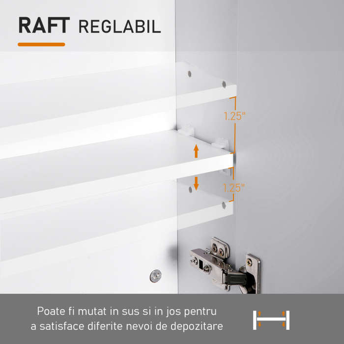  Dulap de Baie Suspendat cu Doua Usi Frontale, Oglinda si 2 Rafturi Interioare din MDF, 60x15x75 cm, Alb [5]