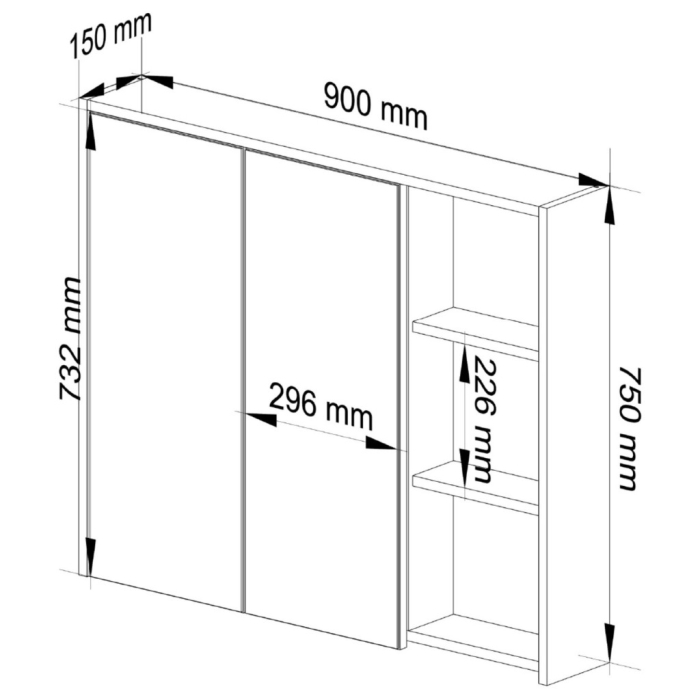 Dulap de baie suspendat cu oglinda, 2 usi si 3 rafturi interioare, PAL 16 mm, 90x15x75 cm, alb si stejar sonoma [3]