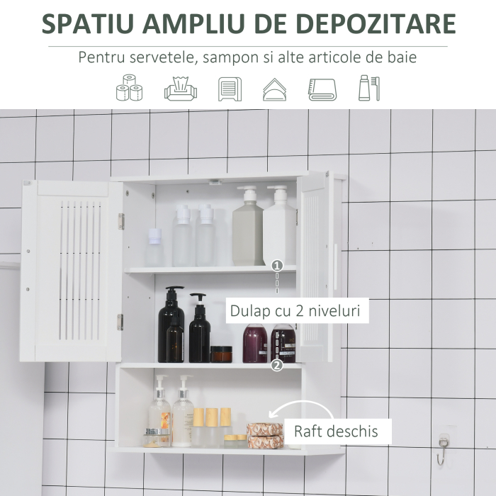  Dulap de baie suspendat dimensiuni reduse cu dulap si raft, 60x20x70cm - alb [6]