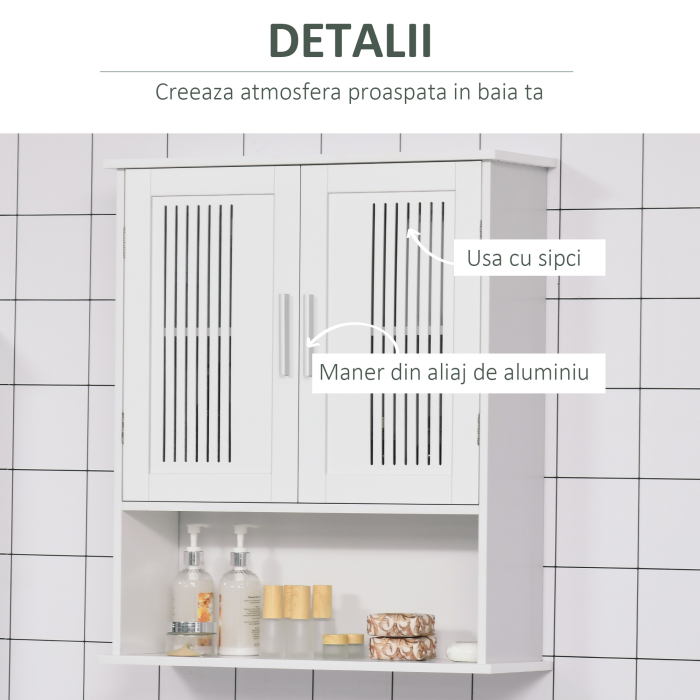  Dulap de baie suspendat dimensiuni reduse cu dulap si raft, 60x20x70cm - alb [7]