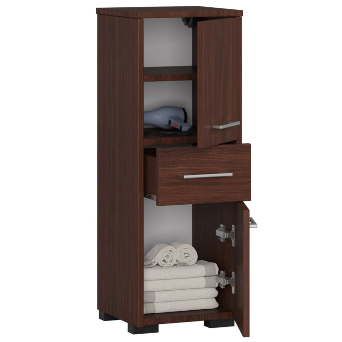 Dulap de baie tip baza, cu 2 usi si sertar, PAL 16 mm, 30x30x85 cm, maro wenge [2]