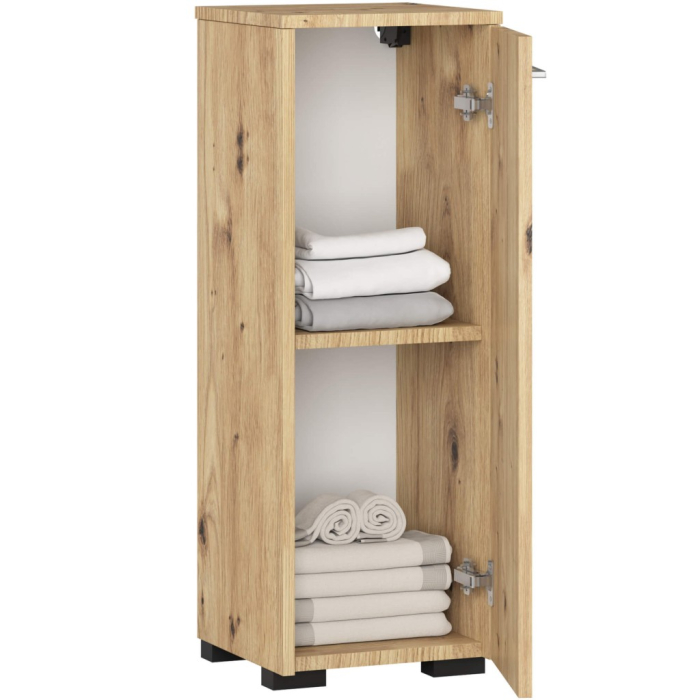 Dulap de baie tip baza, cu usa reversibila si raft interior, PAL 16 mm, 30x30x85 cm, stejar artisan [2]