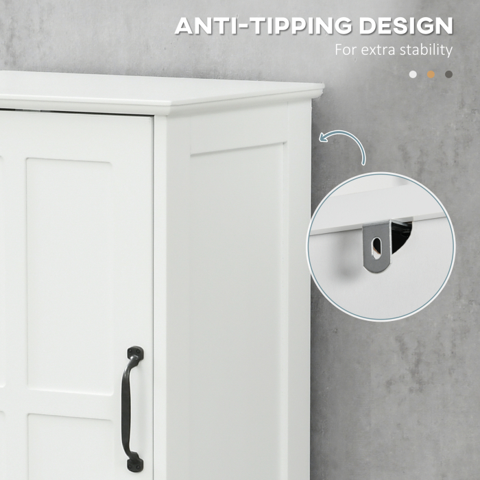  Dulap de Baie Tip Coloana din Lemn cu Raft Deschis, Sertar si 2 Dulapuri, 40x30x164 cm, Alb [6]