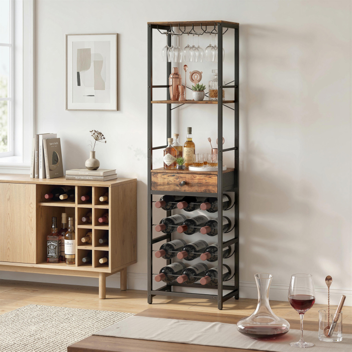  Dulap de Bar, Mobilier de Bar cu Sertar si Suport pentru Pahare, Maro Rustic [8]