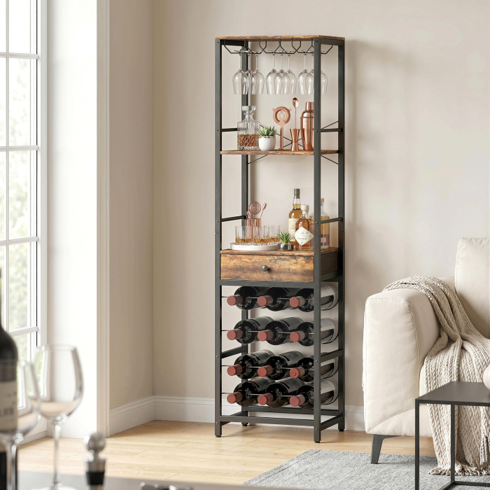  Dulap de Bar, Mobilier de Bar cu Sertar si Suport pentru Pahare, Maro Rustic [2]