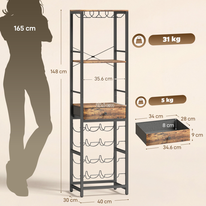  Dulap de Bar, Mobilier de Bar cu Sertar si Suport pentru Pahare, Maro Rustic [3]