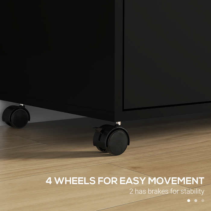  Dulap de Birou cu 2 Sertare pentru Dosare si Rafturi Deschise din PAL, Manere din Otel, Roti cu Blocare, 80x40x66cm, Negru [8]