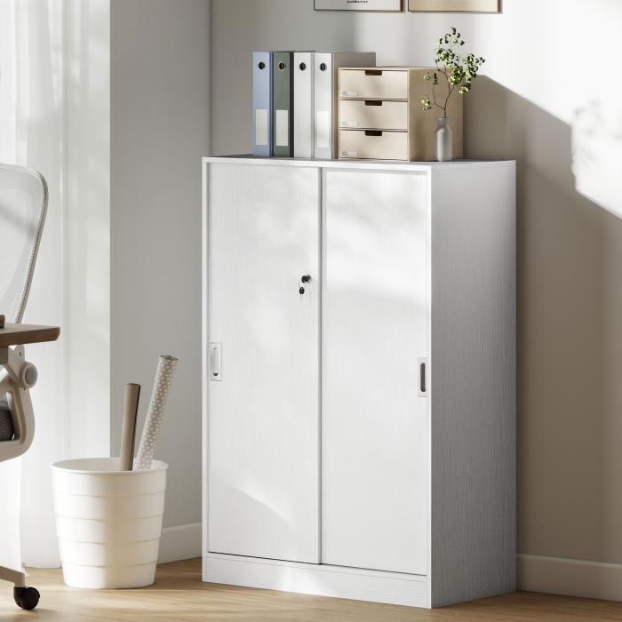  Dulap de Birou cu 3 Rafturi si 2 Chei de Siguranta, din PAL, 80x40x120 cm, Alb [2]