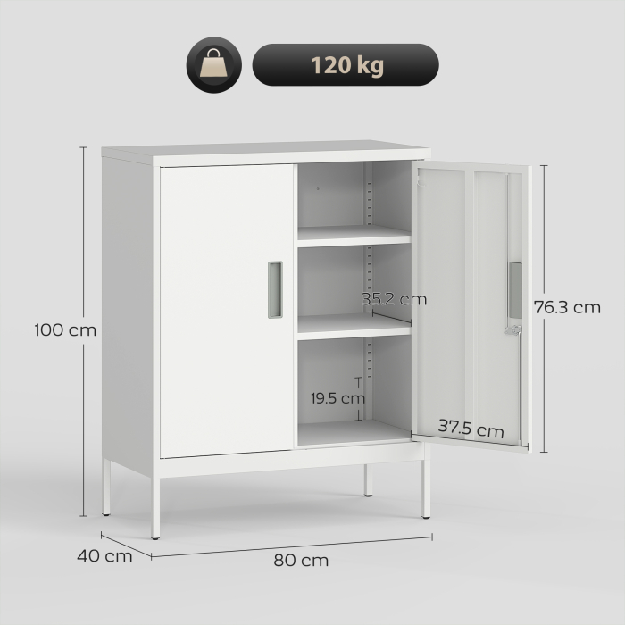  Dulap de Birou din Otel cu 2 Rafturi Reglabile, incuietoare si 2 Chei, 80x40x100 cm, Alb [3]