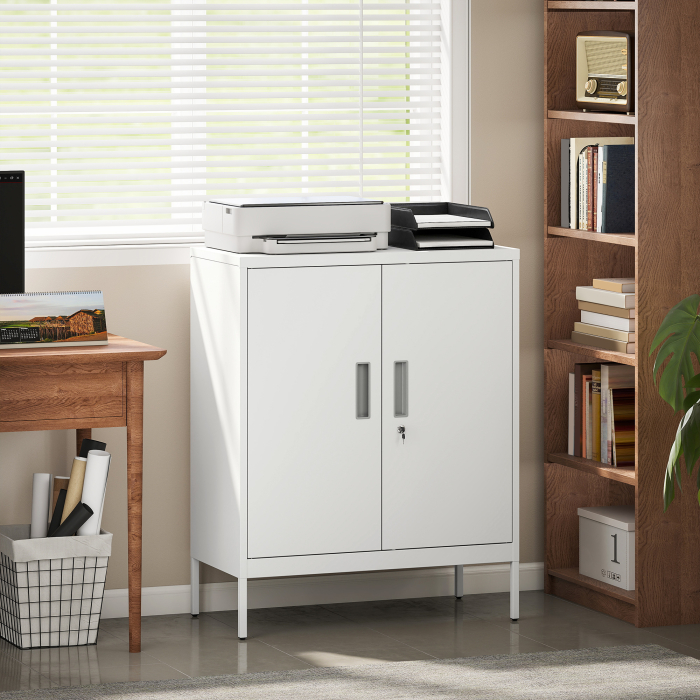  Dulap de Birou din Otel cu 2 Rafturi Reglabile, incuietoare si 2 Chei, 80x40x100 cm, Alb [9]