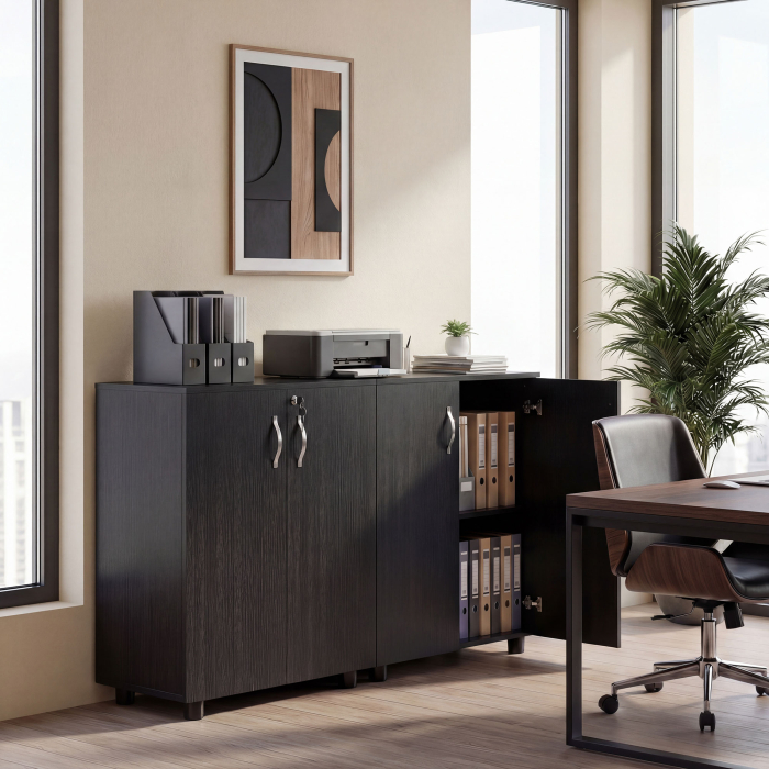  Dulap de Birou pentru Documente Multifunctional cu incuietoare, 2 Usi si Raft Interior, 80x40x80 cm, Negru [8]