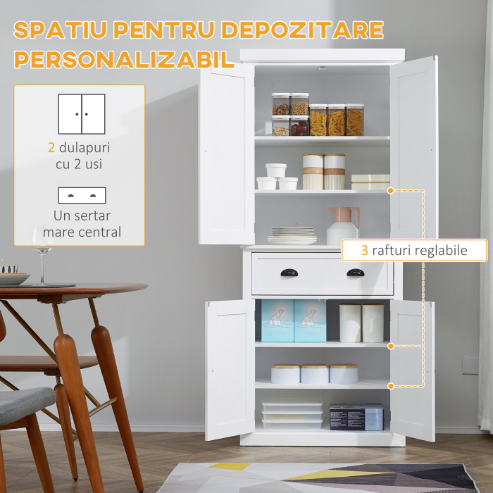 Dulap de bucatarie cu dulap superior si inferior si sertar central din MDF, placi aglomerate si metal, 76x40,5x184cm, alb [4]