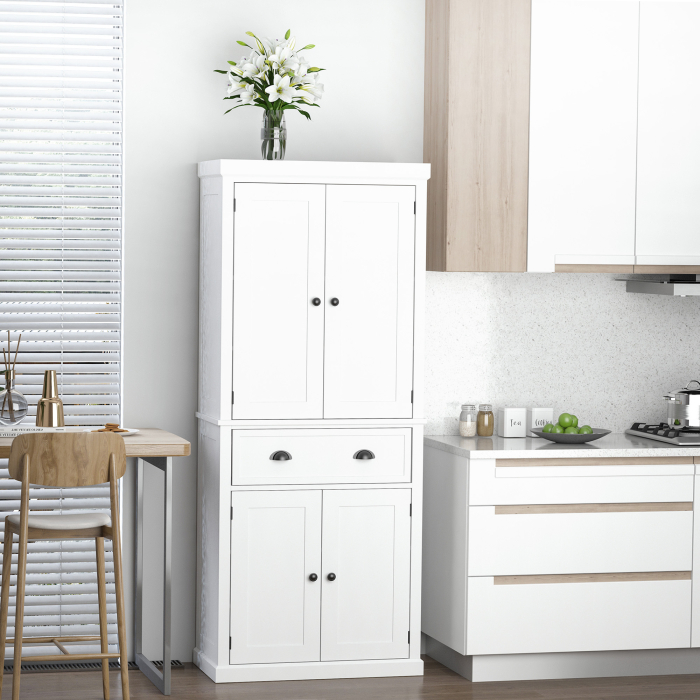  Dulap de bucatarie cu dulap superior si inferior si sertar central din MDF, placi aglomerate si metal, 76x40,5x184cm, alb [2]