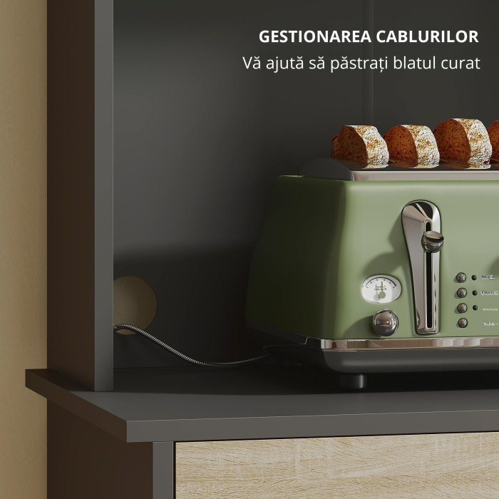  Dulap de Bucatarie cu Sertar, Rafturi Deschise si Dulapuri Negru si Lemn [4]