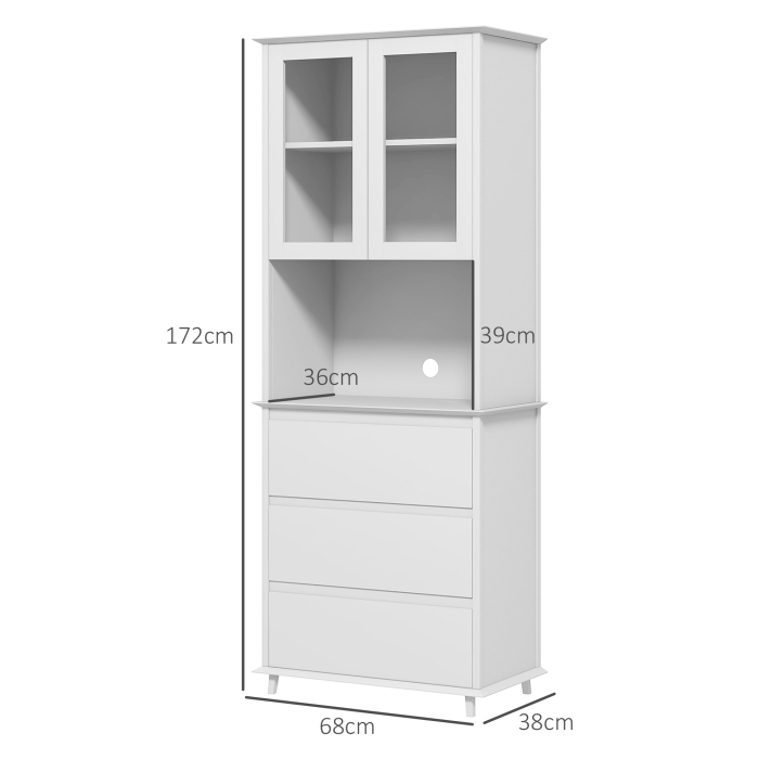  Dulap de Bucatarie inalt cu Dulap Superior pe 2 Niveluri si 3 Sertare, din MDF, 68x38x172 cm, Alb [3]