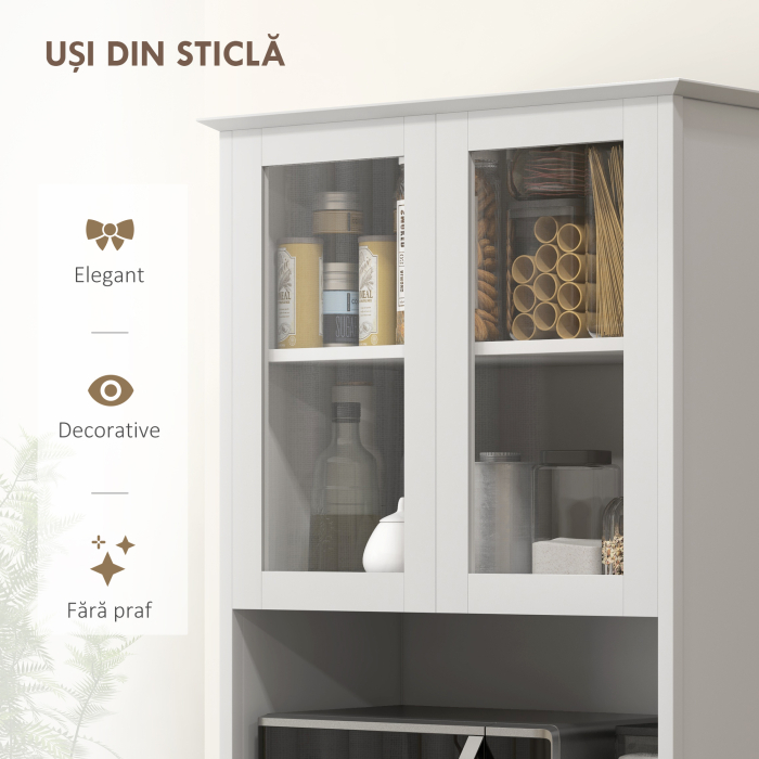  Dulap de Bucatarie inalt cu Dulap Superior pe 2 Niveluri si 3 Sertare, din MDF, 68x38x172 cm, Alb [6]