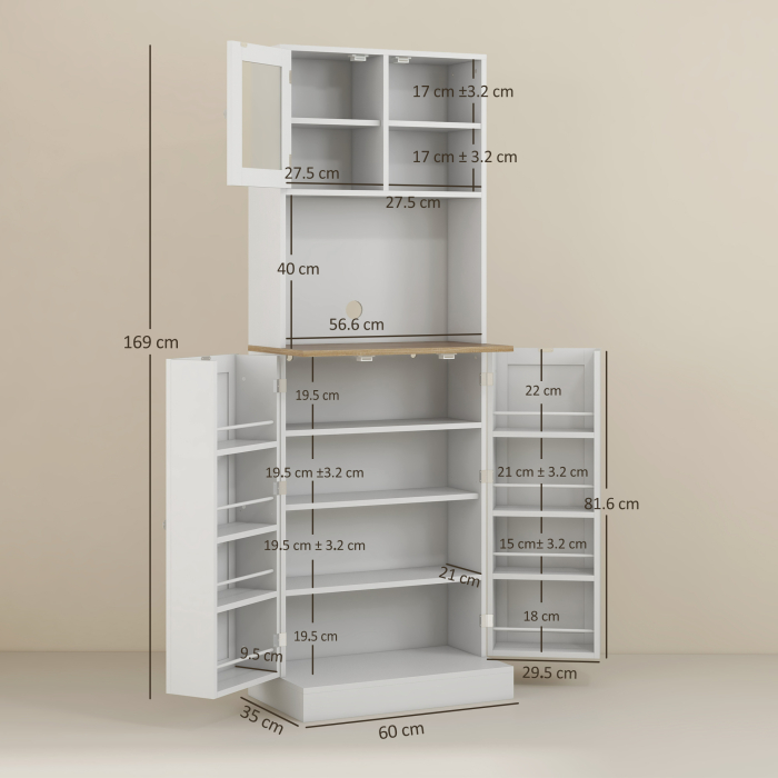  Dulap de Bucatarie pentru Cuptor cu Microunde cu Rafturi Deschise si Dulap cu Suport pentru Condimente, 60x35x169 cm, Alb [3]