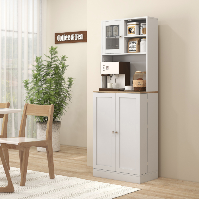  Dulap de Bucatarie pentru Cuptor cu Microunde cu Rafturi Deschise si Dulap cu Suport pentru Condimente, 60x35x169 cm, Alb [9]