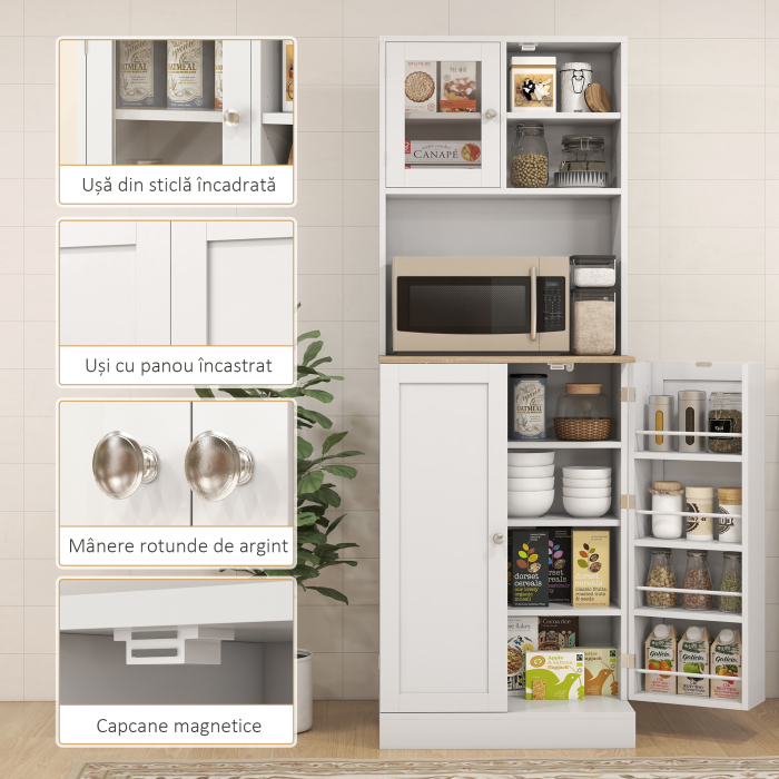  Dulap de Bucatarie pentru Cuptor cu Microunde cu Rafturi Deschise si Dulap cu Suport pentru Condimente, 60x35x169 cm, Alb [7]