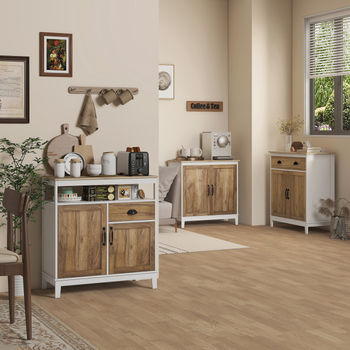 Dulap de bucatarie rustic cu dulapuri si sertar, 76,6x 35x 81,5cm, alb si maro [2]
