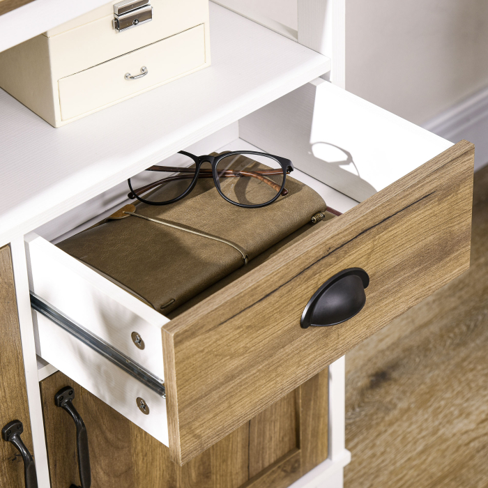  Dulap de bucatarie rustic cu dulapuri si sertar, 76,6x 35x 81,5cm, alb si maro [8]