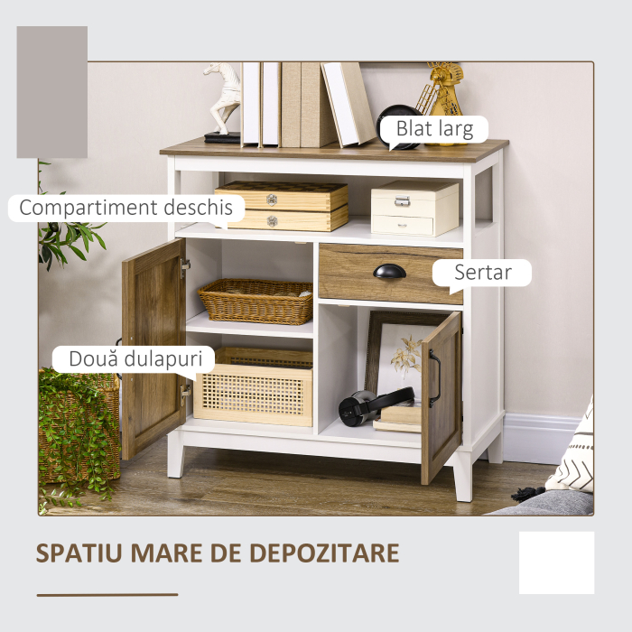  Dulap de bucatarie rustic cu dulapuri si sertar, 76,6x 35x 81,5cm, alb si maro [5]