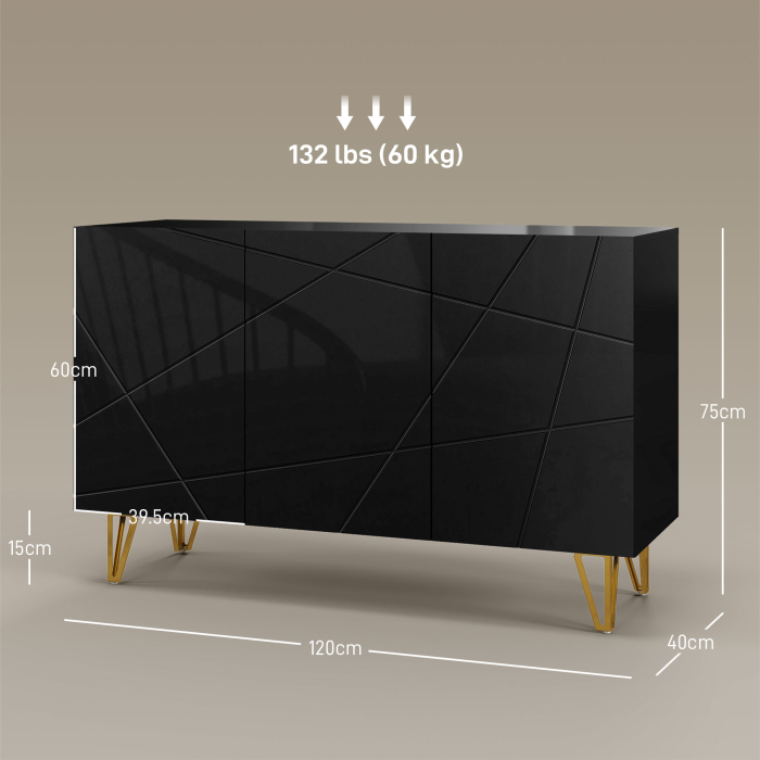  Dulap de Depozitare, 120x40x75 cm, Negru si Auriu [3]