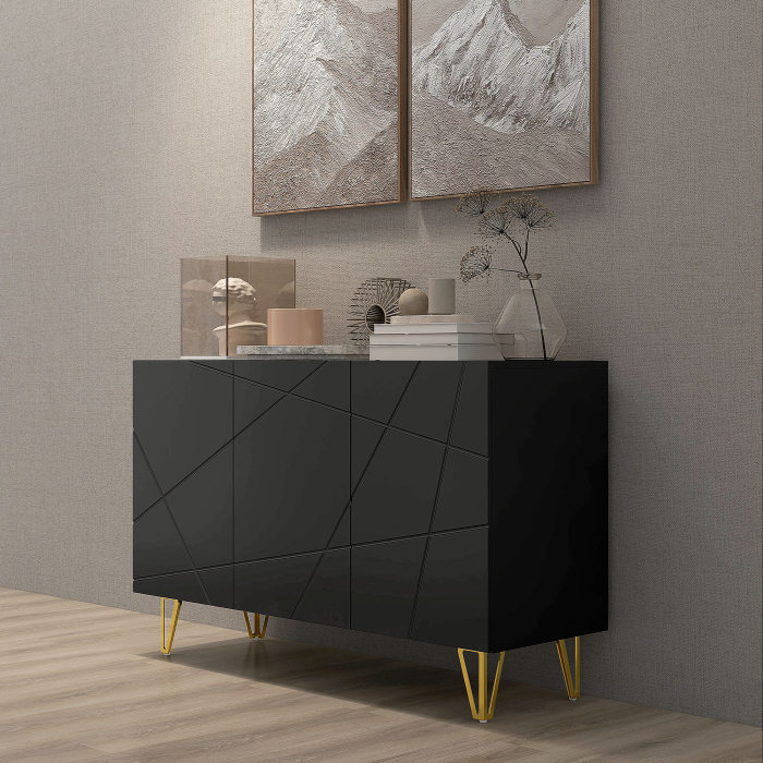  Dulap de Depozitare, 120x40x75 cm, Negru si Auriu [8]
