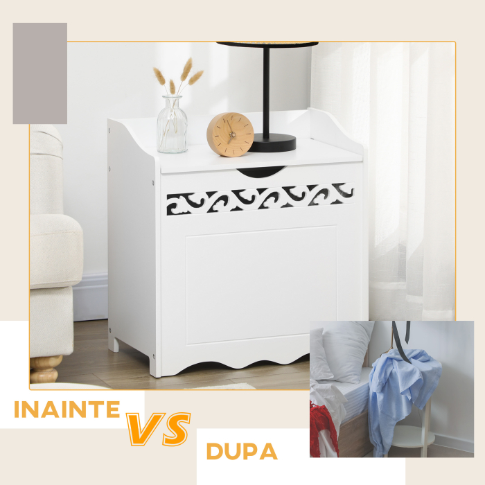  Dulap de depozitare alb cu model sculptat - mobilier pentru lenjerii, haine si jucarii 55×34×58 cm [8]