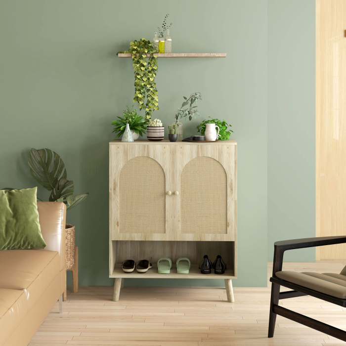  Dulap de depozitare Boho cu usi decorative din ratan [8]