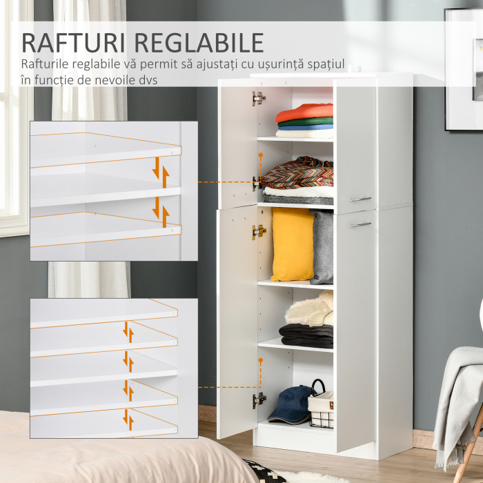  Dulap de depozitare, cu 2 compartimente si rafturi reglabile pentru dormitor living birou, 59×31×155 cm [6]