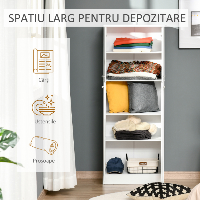  Dulap de depozitare, cu 2 compartimente si rafturi reglabile pentru dormitor living birou, 59×31×155 cm [5]