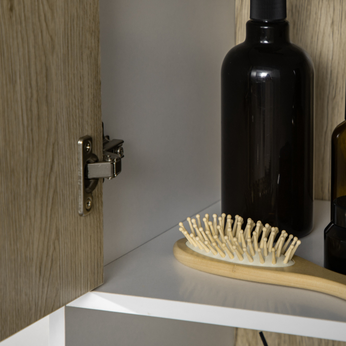  Dulap de depozitare inalt pentru baie, cu 2 rafturi deschise si 2 dulapuri de depozitare, natural si alb [9]