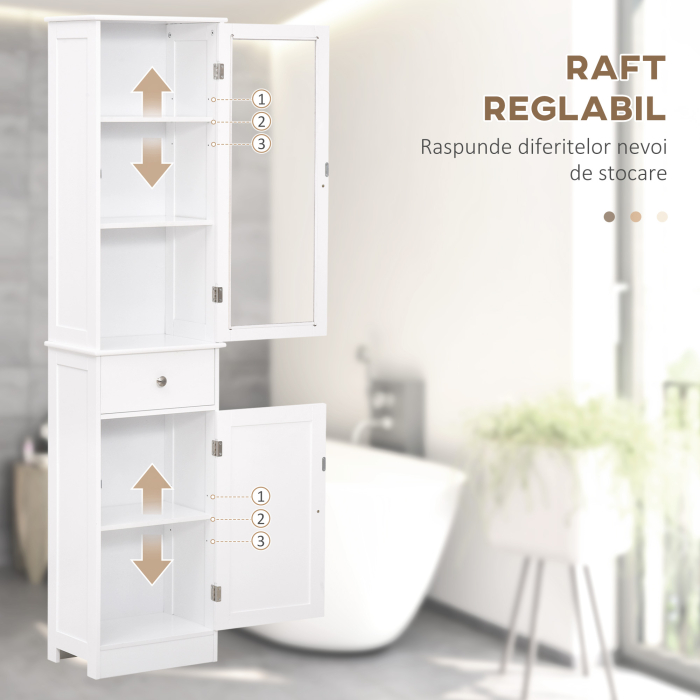 Dulap de depozitare multifunctional  cu usi si rafturi - Alb, pentru baie, bucatarie, living sau birou [6]