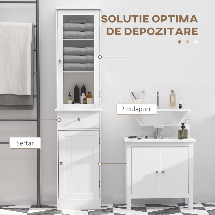 Dulap de depozitare multifunctional  cu usi si rafturi - Alb, pentru baie, bucatarie, living sau birou [4]