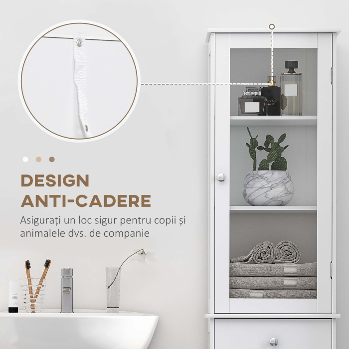 Dulap de depozitare multifunctional  cu usi si rafturi - Alb, pentru baie, bucatarie, living sau birou [7]