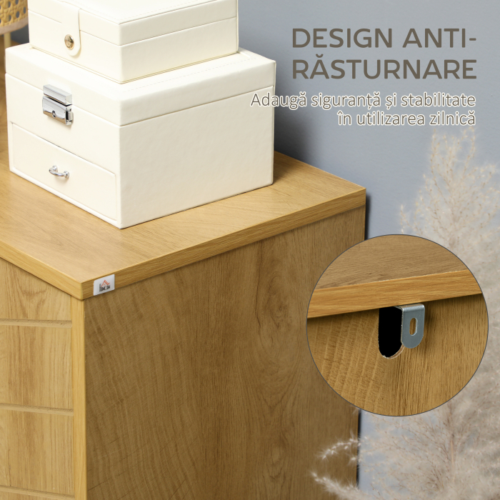 Dulap de depozitare vintage  cu usi chevron duble si picioare din lemn de pin, dulap lateral pentru living, bucatarie, dormitor, efect de lemn natural [5]