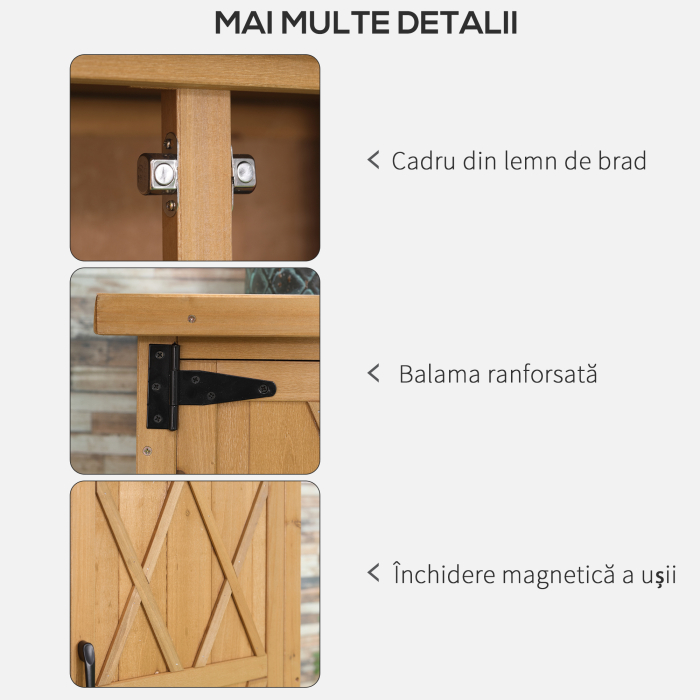  Dulap de Gradina pentru Unelte din Lemn cu 2 Usi si 4 Rafturi, Blat din Metal, 75x40x90 cm [7]