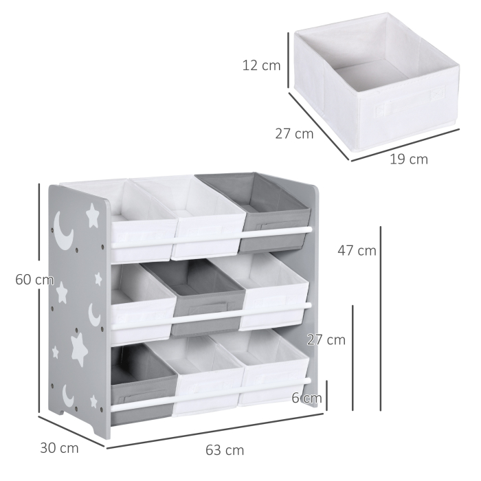 Dulap de Jucarii  cu 9 Cosuri Detasabile, Cutie de Depozitare pentru Jucarii din Lemn MDF si Material Textil [3]