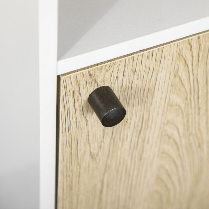  Dulap de podea pentru baie cu raft deschis, organizator de depozitare independent cu o singura usa pentru birou, living, dormitor, stejar si alb [9]