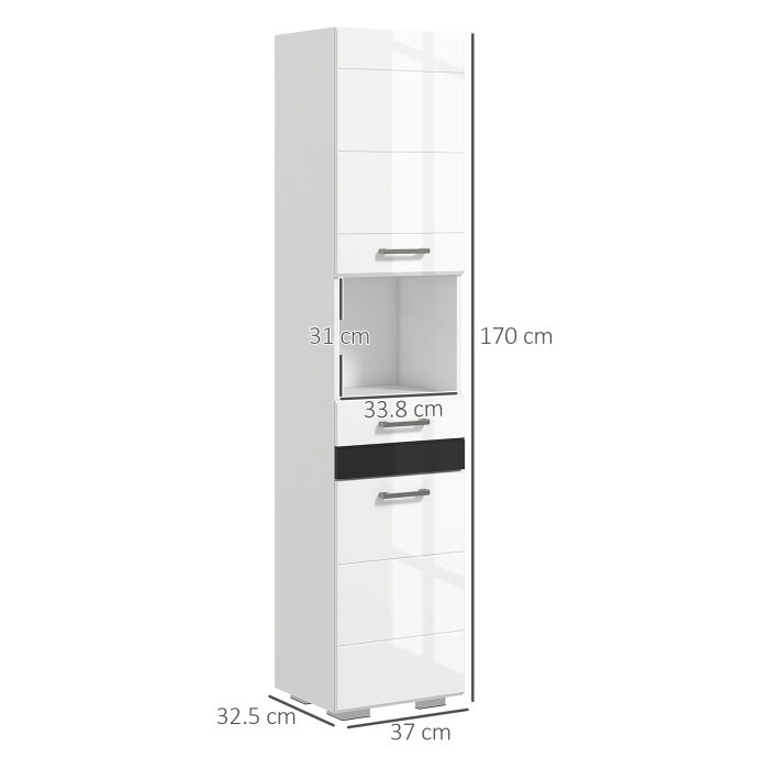  Dulap de Podea pentru Baie Dulap de Depozitare Independent Usi Sertar Rafturi Reglabile pentru Bucatarie Camera de Zi Alb depozitare laterala toaleta acasa birou hol prosop manere dus colt baza inalt [3]