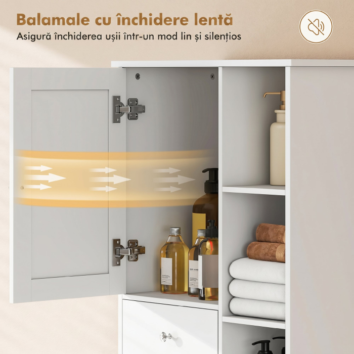 , Dulap de Podea pentru Baie, Economisitor de Spatiu, MDF, 60 x 28,8 x 171 cm, Alb [6]