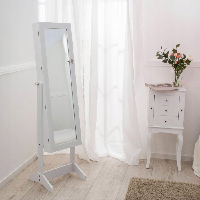 Dulap de toaleta cu oglinda si spatiu de depozitare bijuterii, 41x147cm, alb [1]