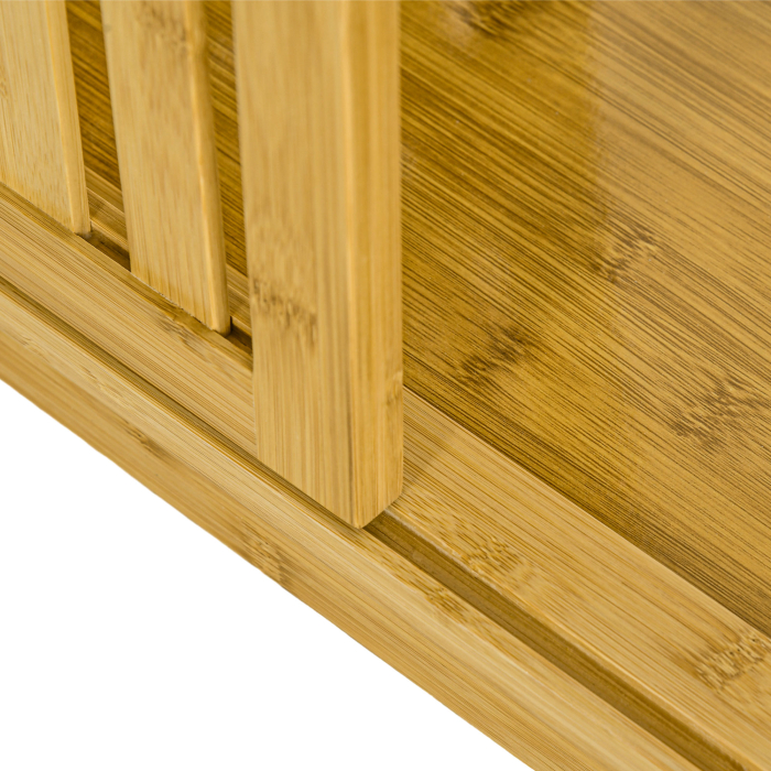  Dulap Deschis din Bambus cu 2 Usi Glisante, Rafturi Deschise si Bara pentru Umerase, 145x35x165cm [8]