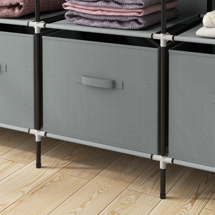  Dulap din Material Textil si Otel cu 10 Compartimente, 4 Sertare si Usi cu Fermoar, Gri [9]