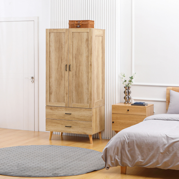  Dulap Dormitor 2 Usi cu 2 Sertare si Bara pentru Umerase 80x54x180 cm Lemn [7]