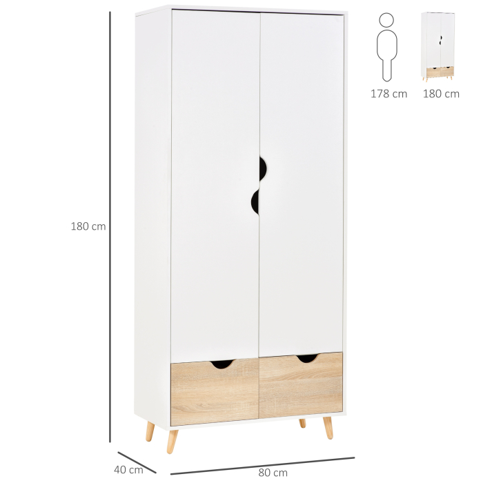  Dulap Elegant 2 Sertare & Raft pentru Haine - Alb [3]